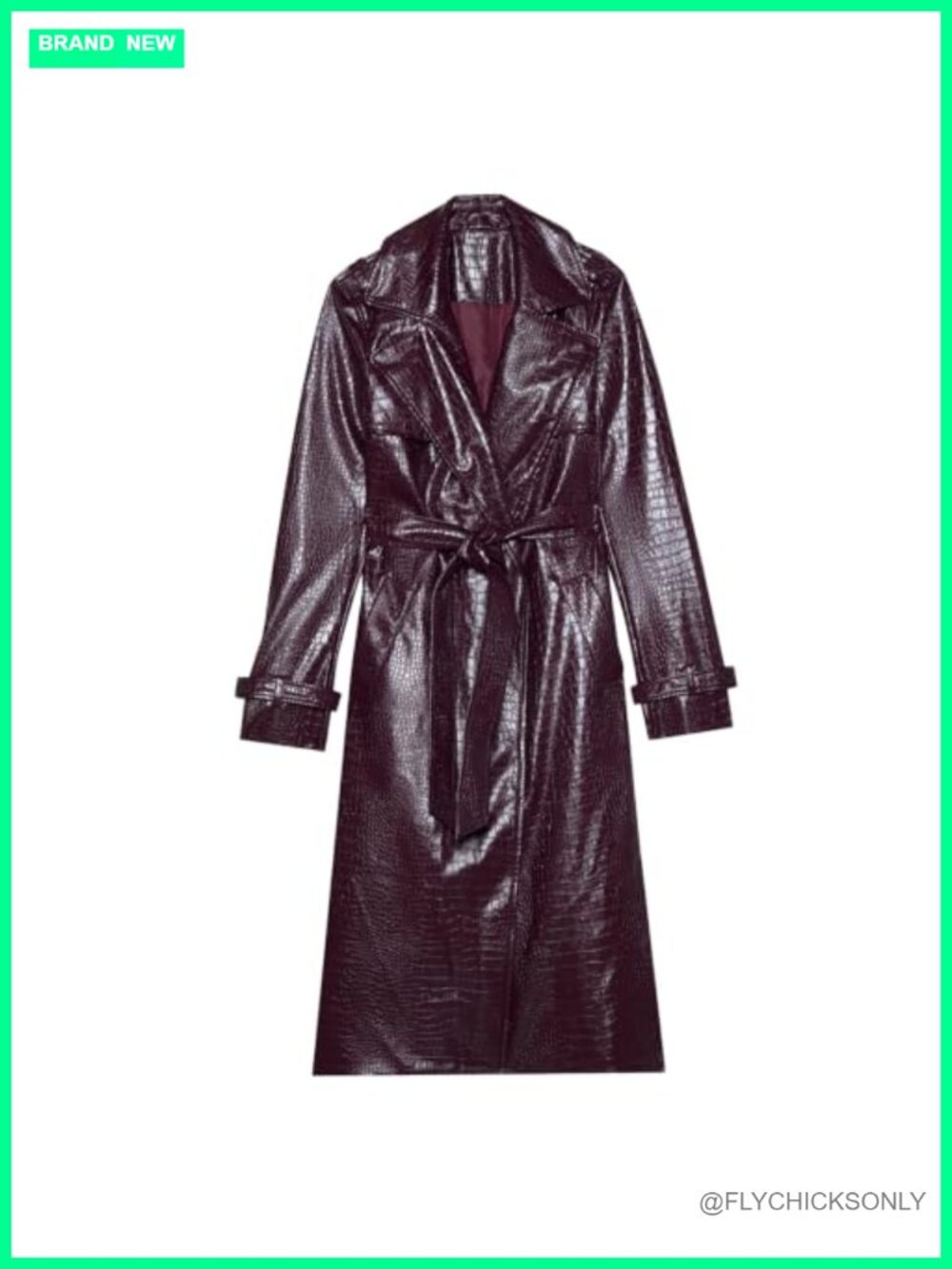 Women's Faux PU Leather Trench Coat Knee Length Belted Jacket
